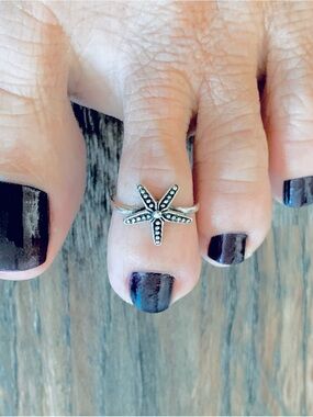 925 Sterling Silver Dot Starfish Toe Ring, Ocean Seashell Star Silver Rings